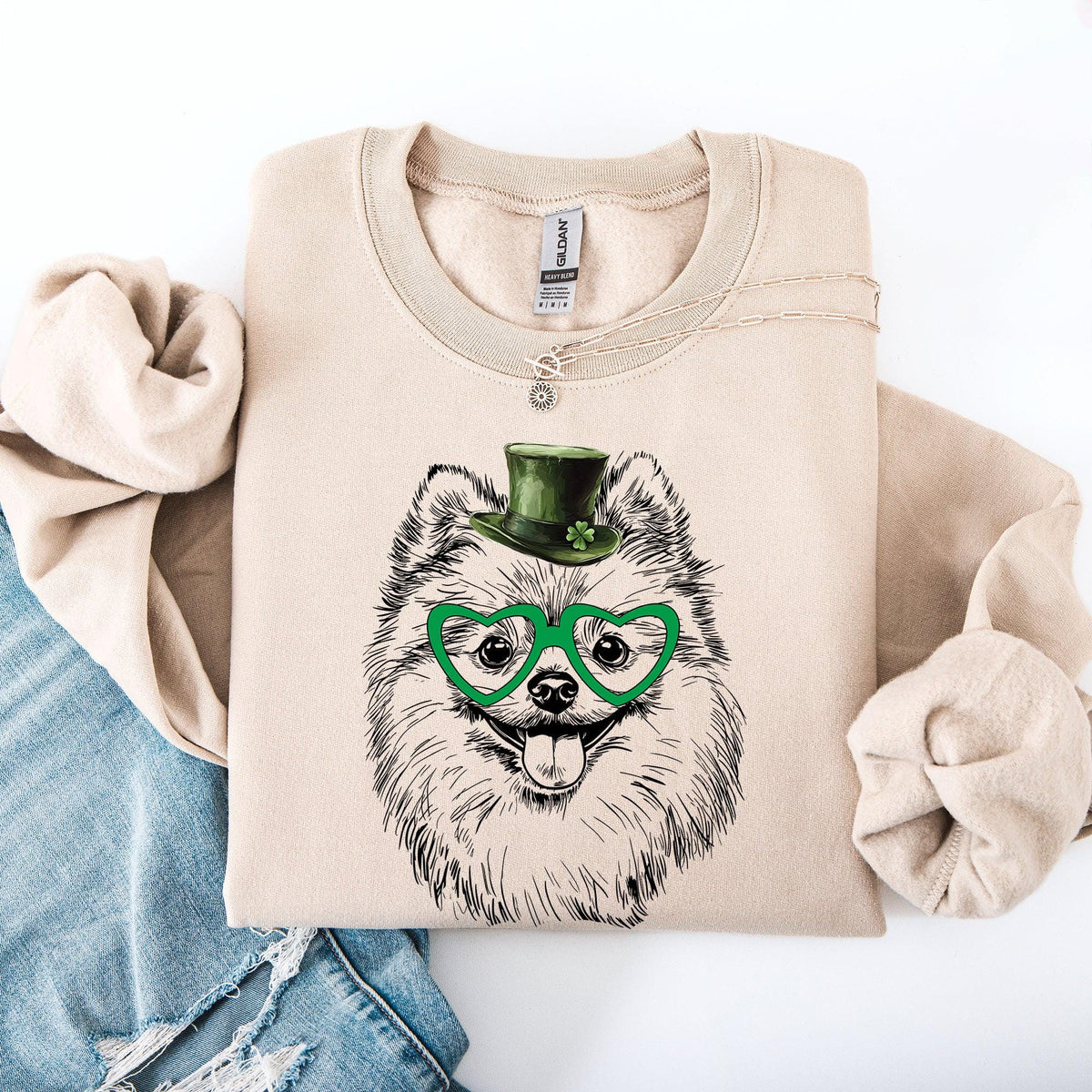 Pomeranian Adorable Dog St Patrick39s Day Lucky Irish Sweatshirt Crewneck Crew Neck Sweater Sweatshirt – Everyday Comfort · High-Quality Print
