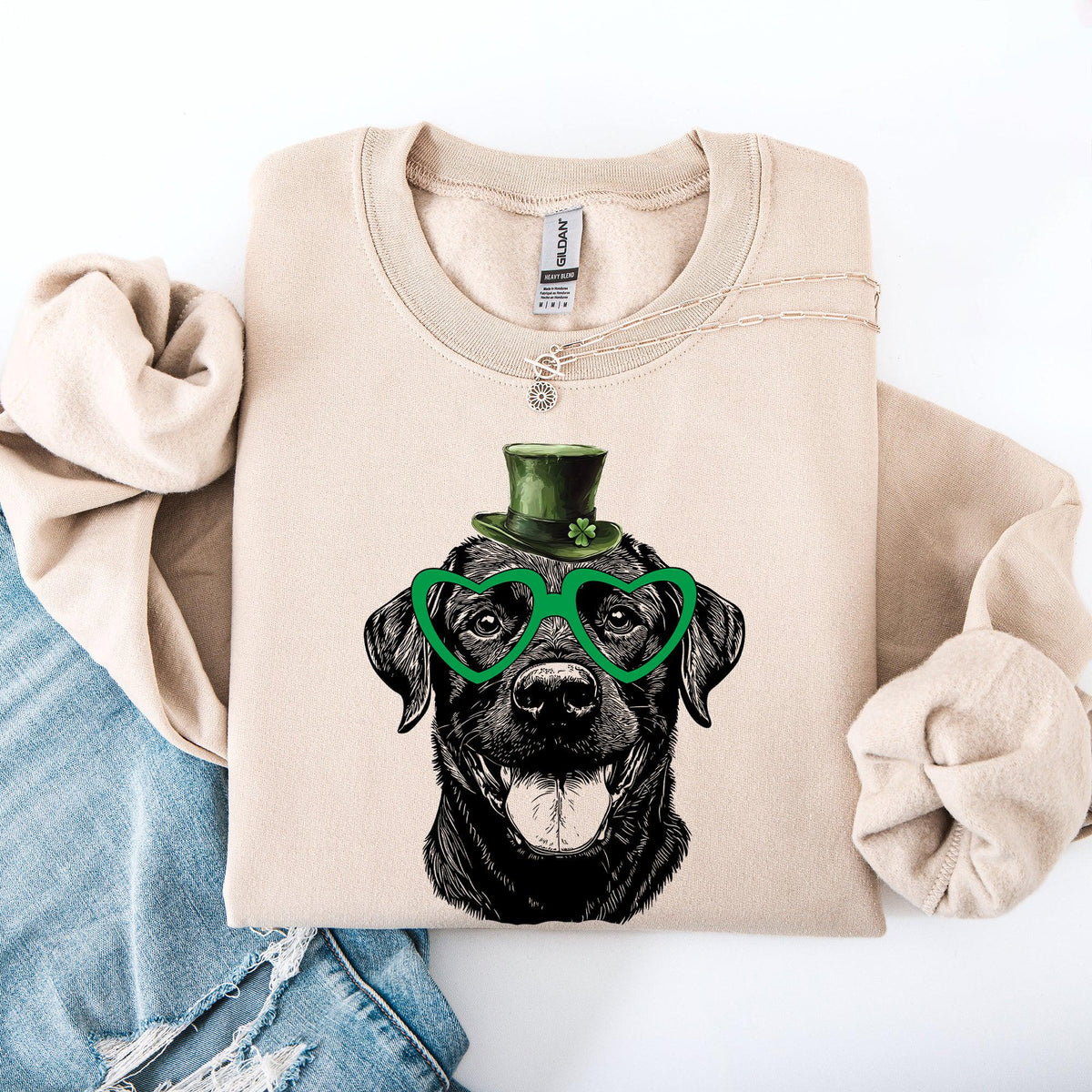 Black Lab Labrador Adorable Dog St Patrick39s Day Lucky Irish Sweatshirt Crewneck Crew Neck Sweater Sweatshirt – Cozy Vibes · High-Quality Print