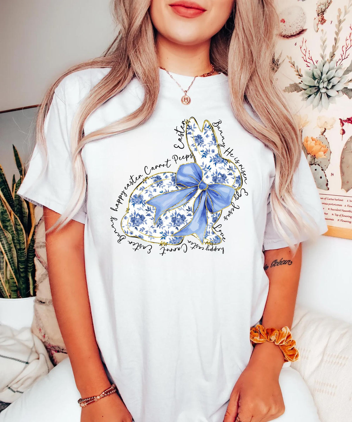 He Is Risen Easter Shirt Blue Toile Easter Shirt Jesus Shirt Blue Chinoiserie Easter Shirt Coquette Bow Blue Graphic Tee – Everyday Comfort · Great Gift For Fans