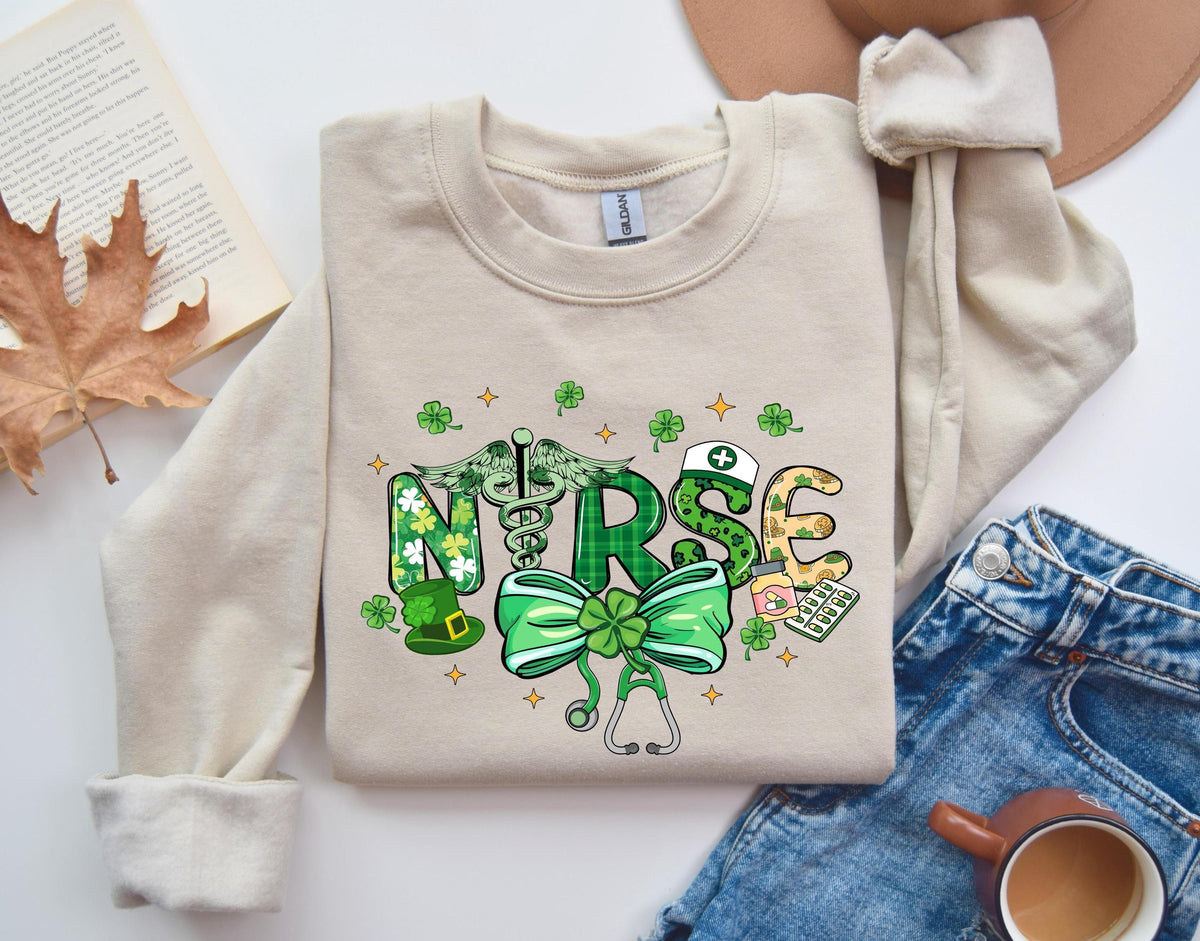St Patricks Day Nurse Sweatshirt Lucky Irish Gifts For Nurses St Patrick39s Day Peds L And D Sweater Nicu Pediatric Er Registered Nurse Sweatshirt – Easygoing Wear · Trending Graphic Apparel