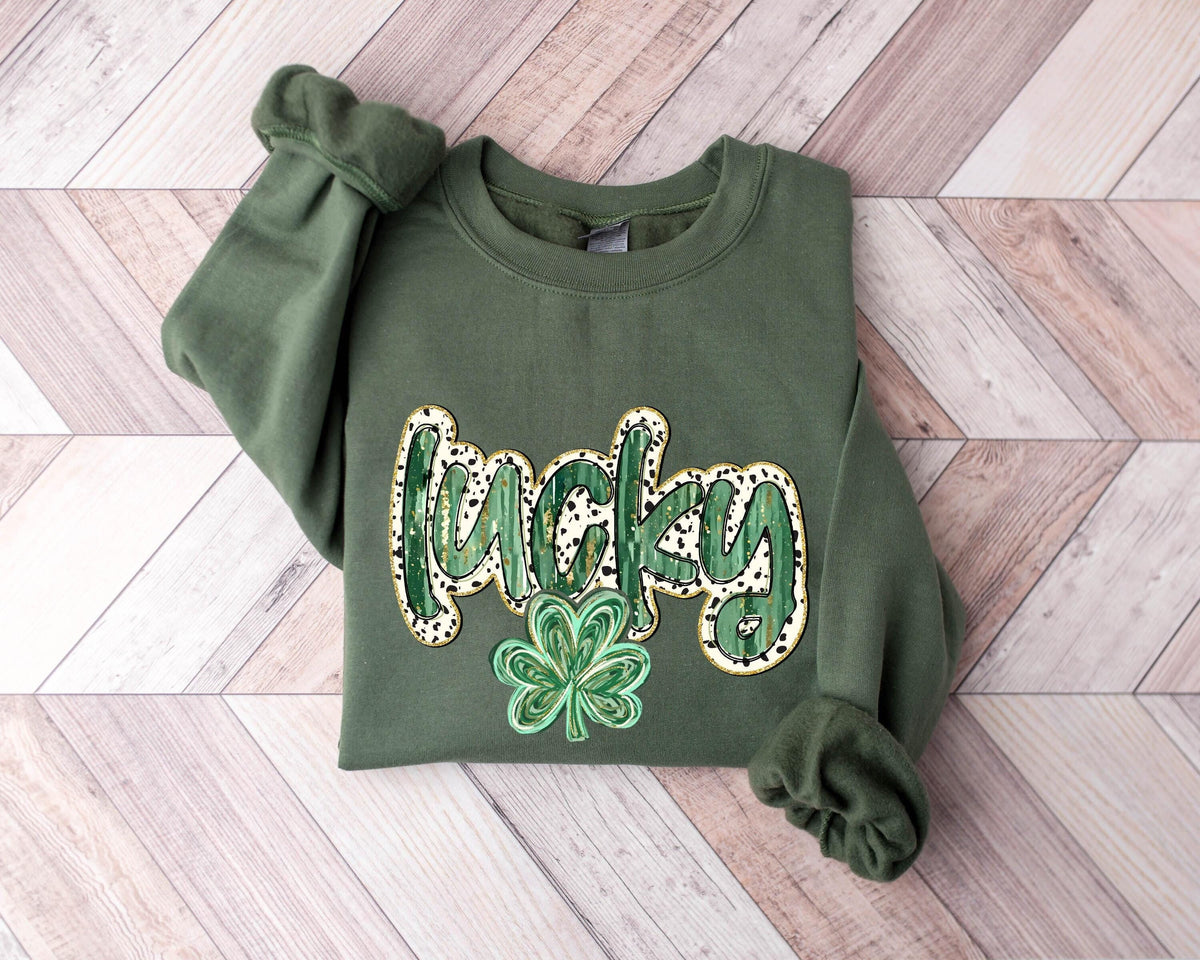 Retro Lucky Sweatshirt Cute St Patricks Day Sweatshirt Womens Shamrock Sweatshirt Irish Shirt Four Leaf Clover St Patricks Day Outfit Sweatshirt – Cozy Vibes · Great Gift For Fans