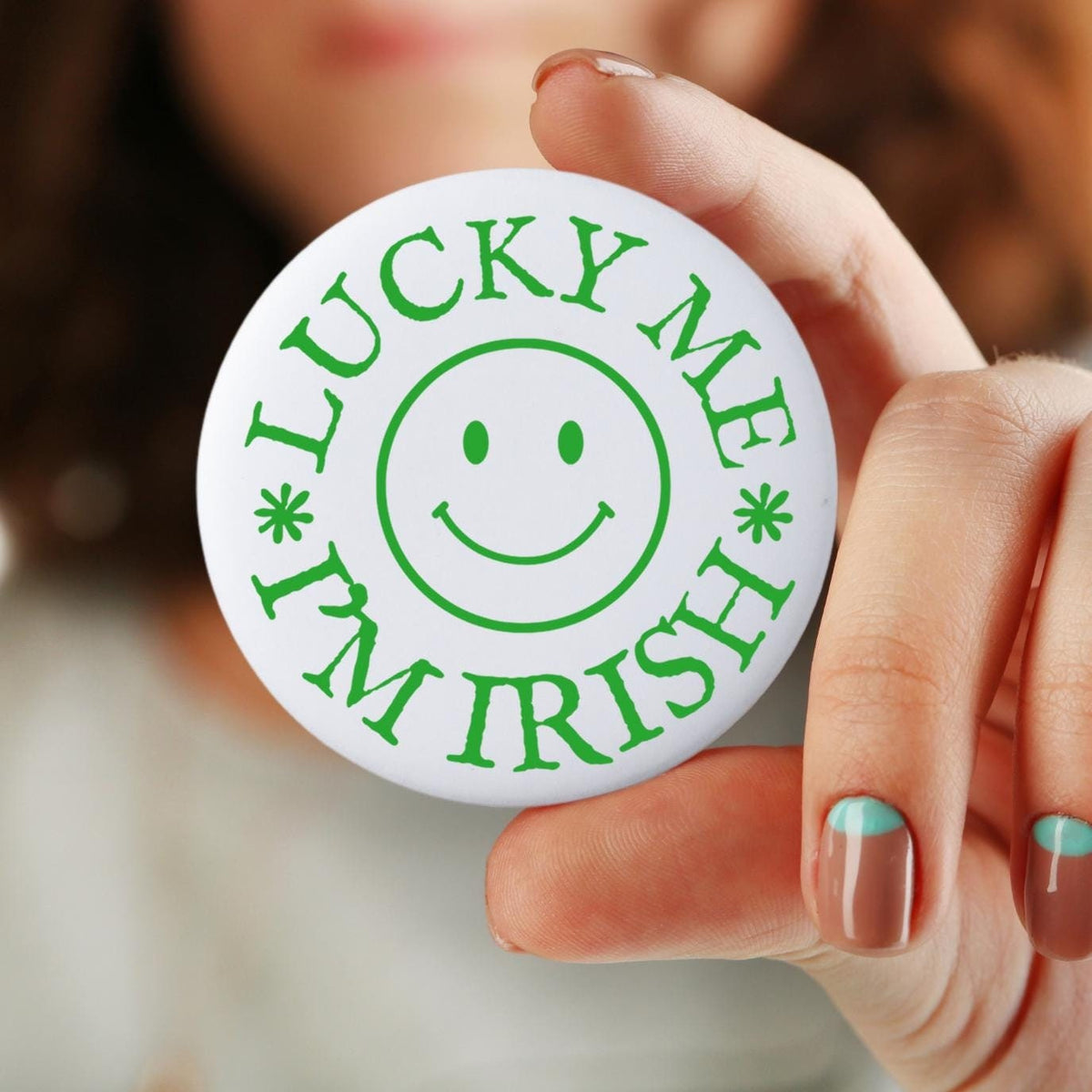 Lucky Me I39m Irish Smiley Pin Lucky Me I39m Irish Button 3quot Irish Pin St Patrick39s Day Pin St Paddy39s Day Smily Button Irish Pin Graphic Tee – Feel-Good Design · Great Gift For Fans