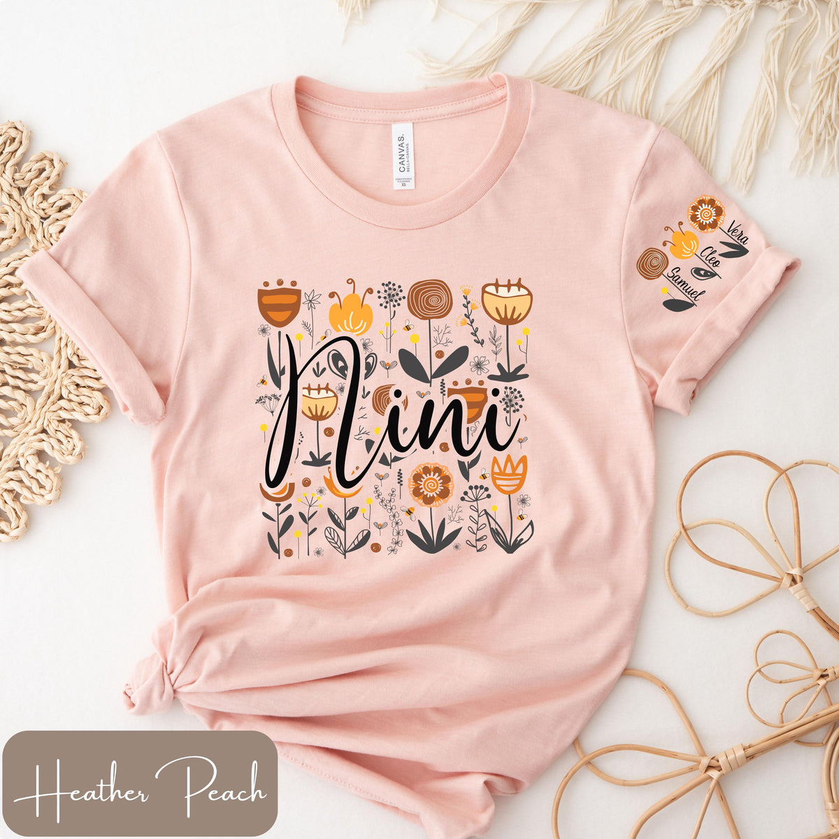 Nini Personalized Shirt Sleeve Writing with Kids Names Boho Style Nini Shirt with Wildflowers Gift for Nini Nini Flower Shirt Boho Nini Graphic Tee – Soft Feel · Top Pick For Any Outfit