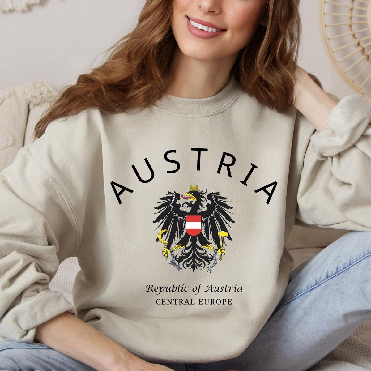 Austria Coat of Arms Crewneck Sweatshirt Austrian Heraldic Eagle Crest Emblem Patriotic Pullover Jumper Austria National Pride Gift Sweatshirt – Aesthetic Look · Perfect For Daily Wear