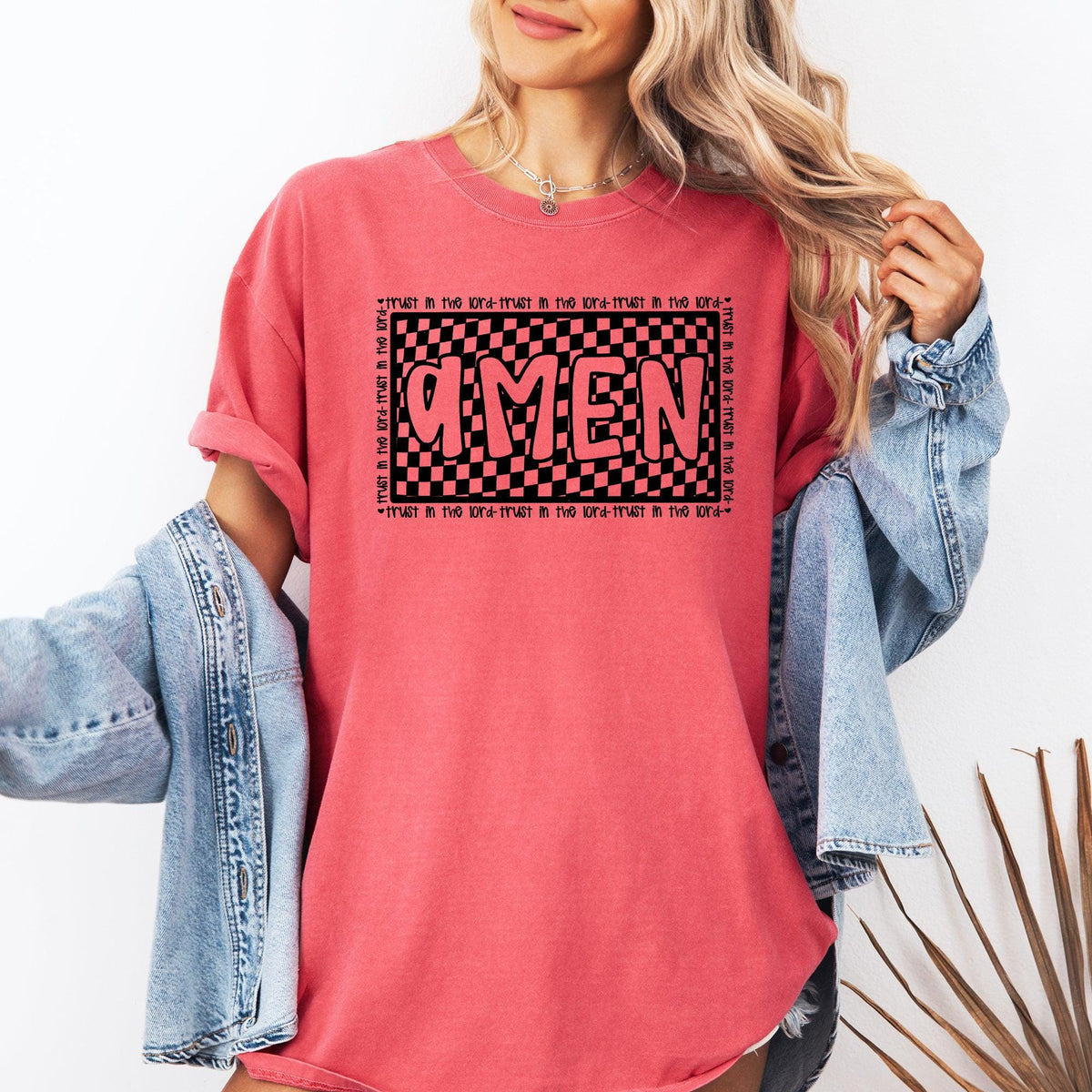 Amen Trust In The Lord Checkered Christian Jesus Gospel Faith Saved Tshirt Comfort Colors Tee Graphic Tee – Soft Feel · Top Pick For Any Outfit