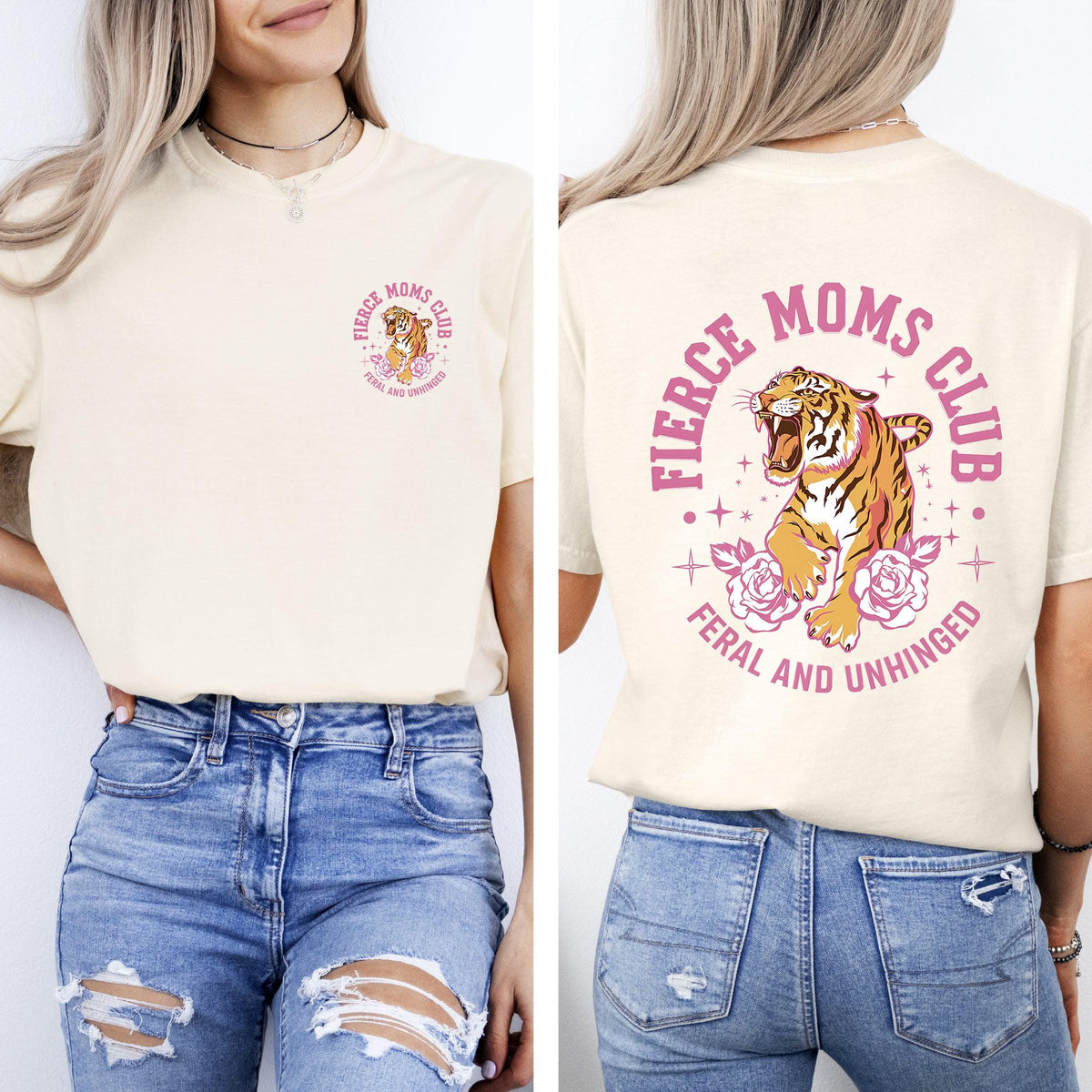 Feral Moms Club Tiger Front and Back Mother39s Day Tshirt Comfort Colors Tee Graphic Tee – Everyday Comfort · High-Quality Print