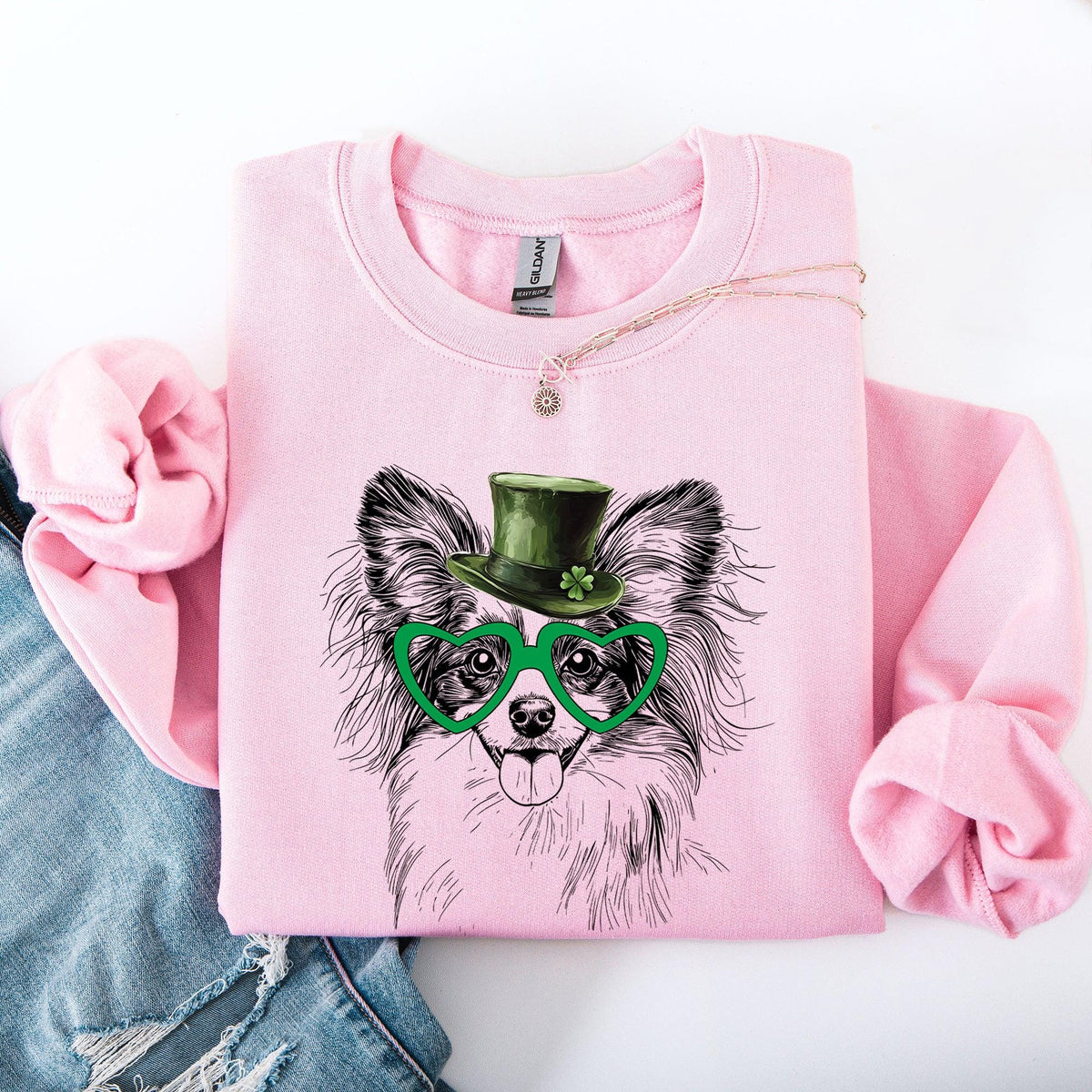 Papillon Adorable Dog St Patrick39s Day Lucky Irish Sweatshirt Crewneck Crew Neck Sweater Sweatshirt – Warm & Stylish · High-Quality Print