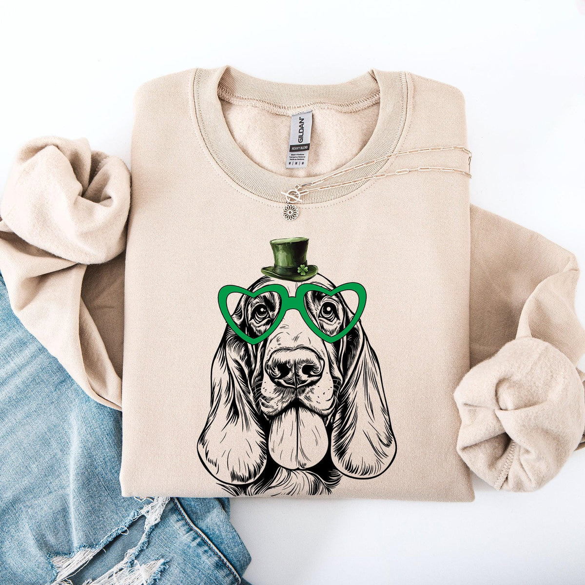 Basset Hound Adorable Dog St Patrick39s Day Lucky Irish Sweatshirt Crewneck Crew Neck Sweater Sweatshirt – Soft Feel · High-Quality Print
