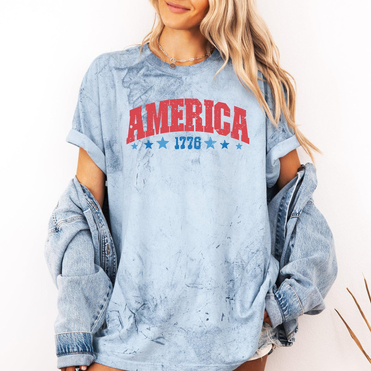 America 1776 Varsity Patriotic USA 4th of July Color Blast Tshirt Comfort Colors Tee Graphic Tee – Aesthetic Look · Perfect For Daily Wear