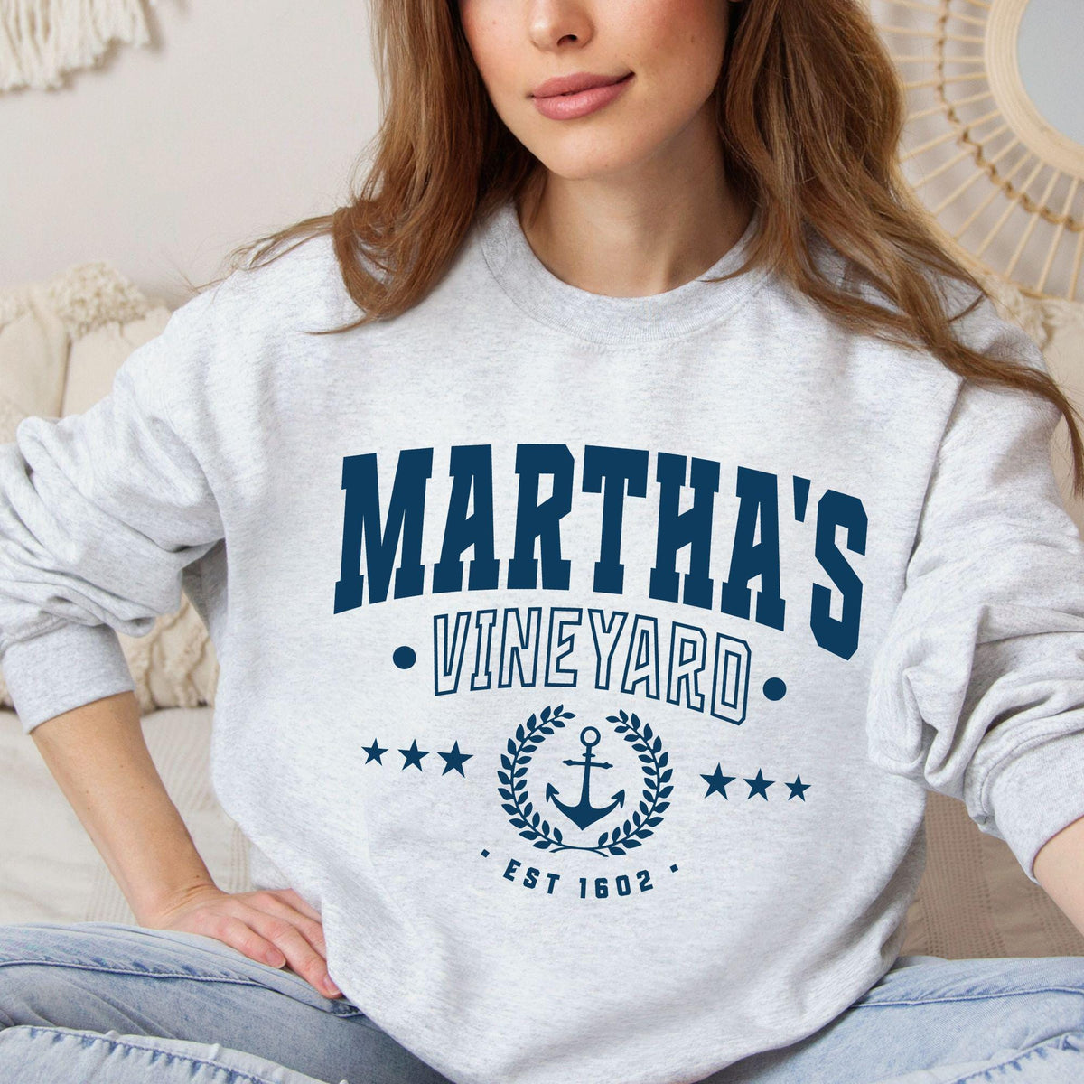 Marthas Vineyard Crewneck Sweatshirt Preppy Varsity Pullover Jumper Island Souvenir Coastal Beach Town Gateway New England Travel Shirt Sweatshirt – Aesthetic Look · Trending Graphic Apparel