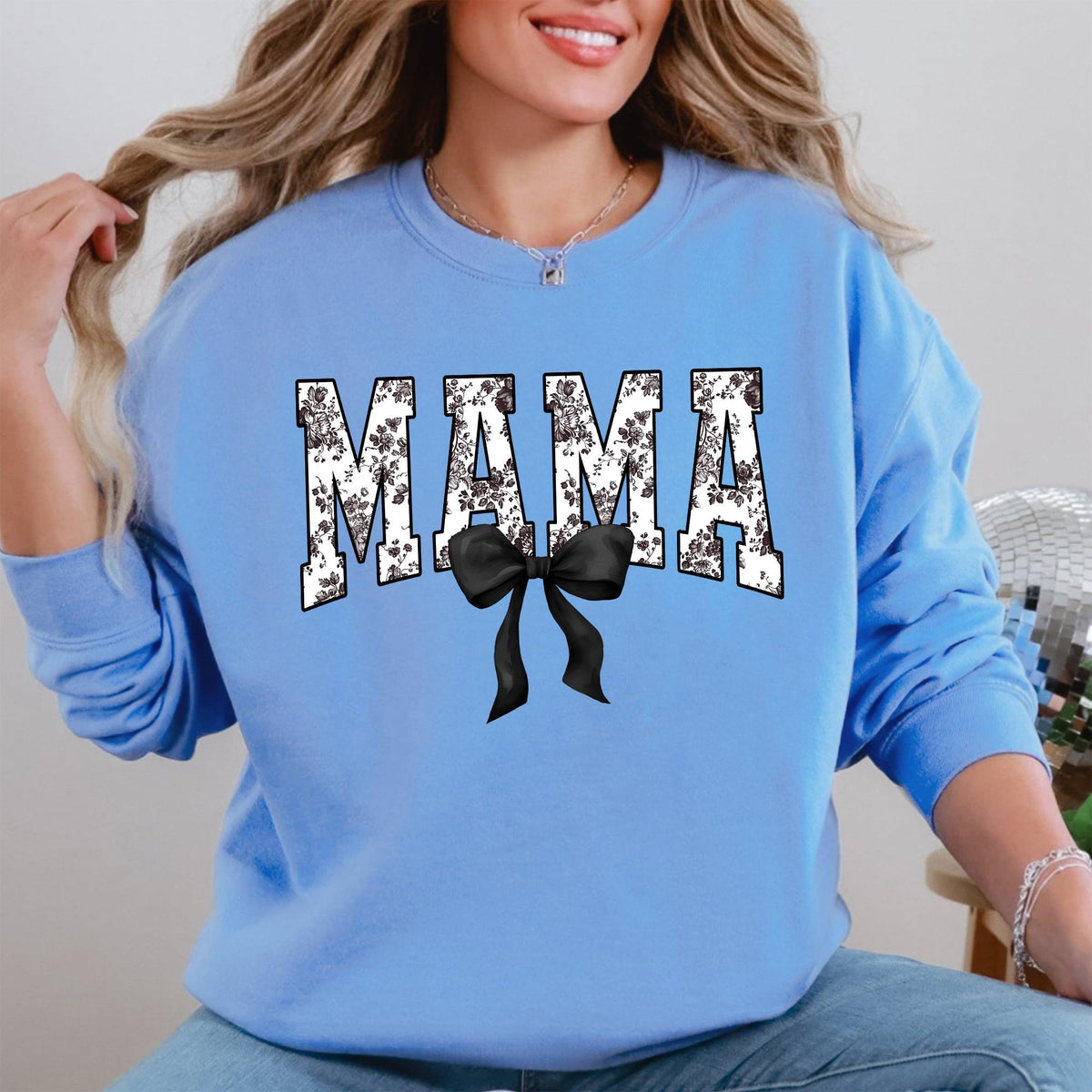 Mama Bow Ribbon Black Chinoiserie Coquette Varsity Mother39s Day Sweatshirt Crew Neck Sweater Mom Gift Sweatshirt – Easygoing Wear · Top Pick For Any Outfit