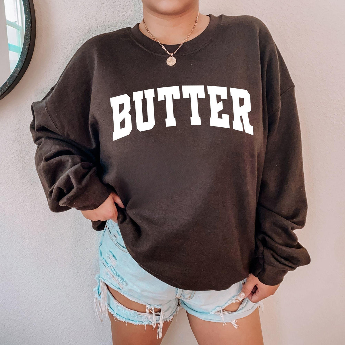 Butter Collegiate Crewneck Sweatshirt Preppy Baking Club Pullover for Butter Lover Home Baker Chef Life Apparel Butter Varsity Shirt Sweatshirt – Fan Favorite · Trending Graphic Apparel