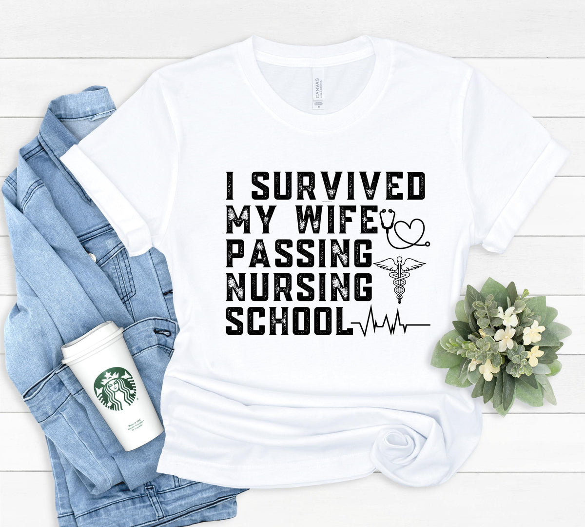 Nursing School Graduation I survived my wife passing nursing school Funny nurse gift Graduation Gift for BSN or RN Masters in Nursing Graphic Tee – Cozy Vibes · Great Gift For Fans