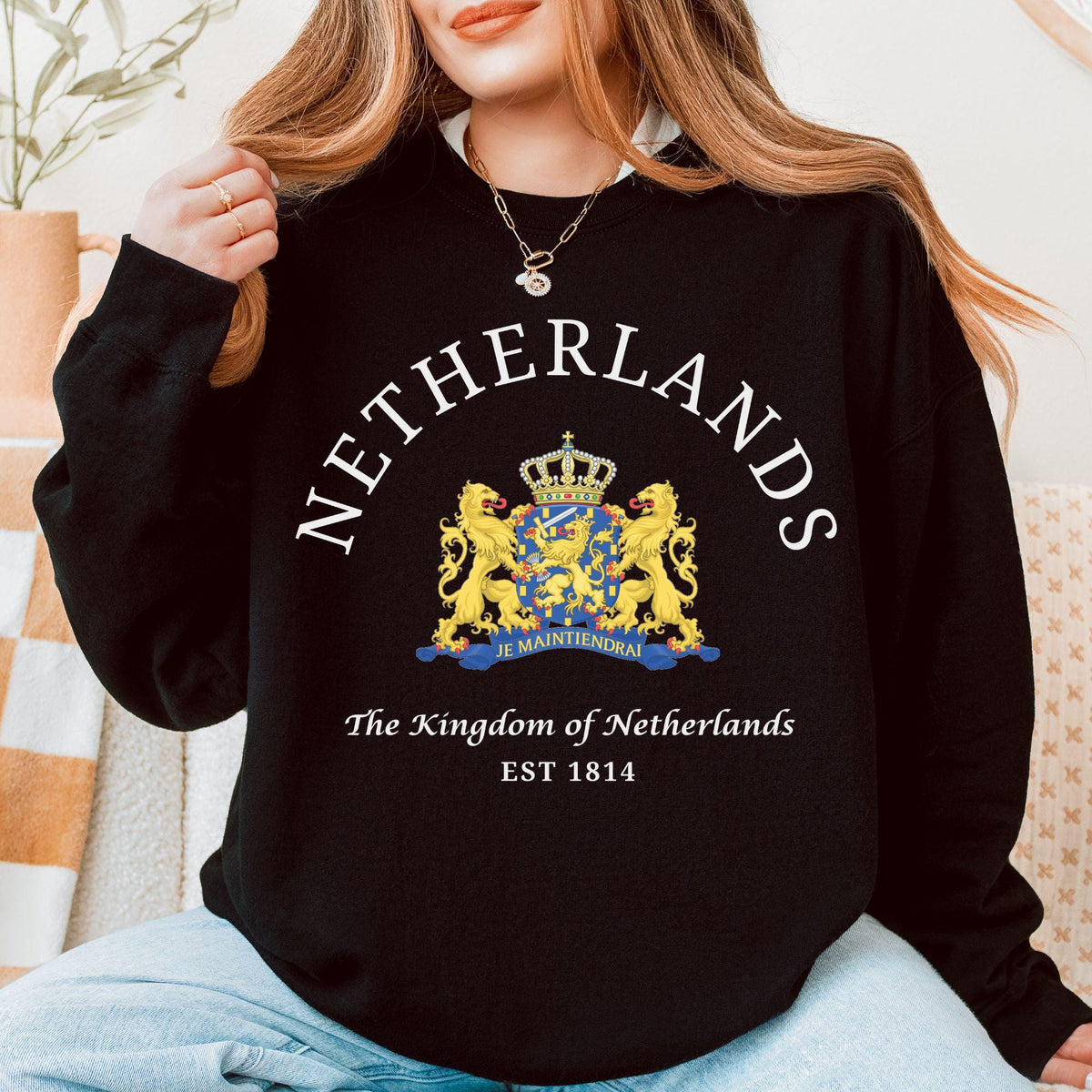 Netherlands Royal Crest Sweatshirt Dutch Lion Emblem Pullover Jumper Coat of Arms Holland Unisex Sweater Dutch Heritage Pride Sweater Sweatshirt – Easygoing Wear · Great Gift For Fans