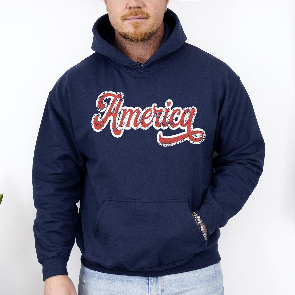 America Red White Varsity Retro Patriotic USA 4th of July Hoodie Hooded Sweatshirt Hoodie – Feel-Good Design · Great Gift For Fans
