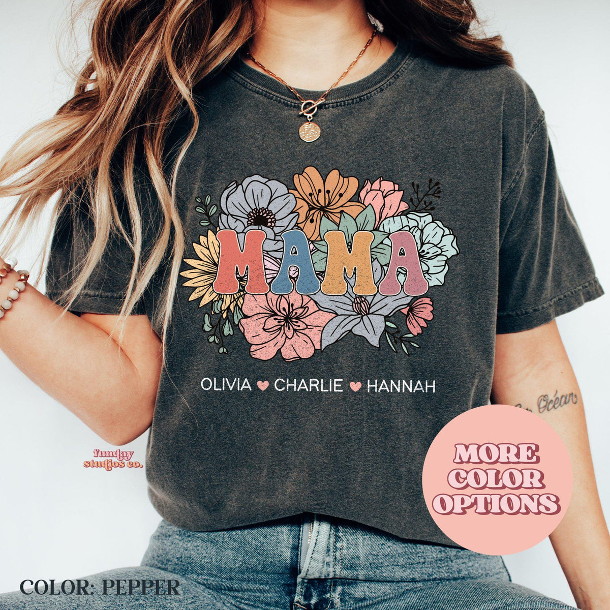 Personalized Floral Mama T Shirt Custom Name Shirt Gift for Mom Mother39s Day Apparel All Sizes AvailableAP MOM14 Graphic Tee – Cozy Vibes · Trending Graphic Apparel