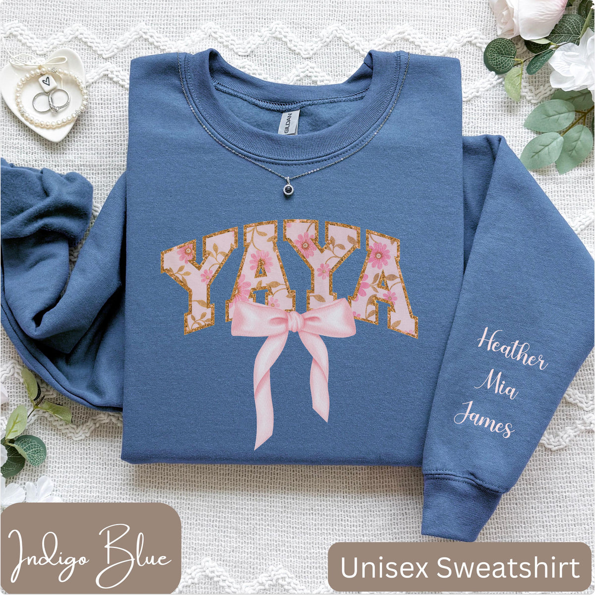 Personalized Yaya Sweatshirt or T Shirt Long Sleeve Tee Yaya Shirt with Kids39 Names Coquette Bow Yaya Floral Yaya Yaya Ribbon Shirt Sweatshirt – Everyday Comfort · Top Pick For Any Outfit