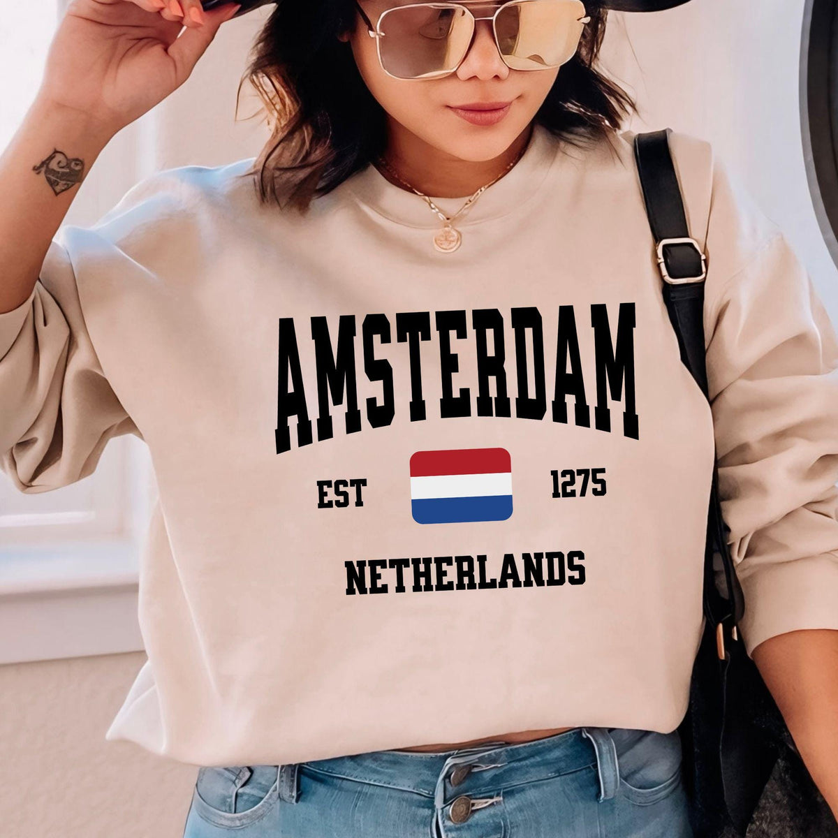 Amsterdam Varsity Sweatshirt Dutch Flag Crewneck Pullover NL Flag Collegiate Jumper Netherlands Patriotic Gift Holland Heritage Shirt Sweatshirt – Everyday Comfort · Trending Graphic Apparel
