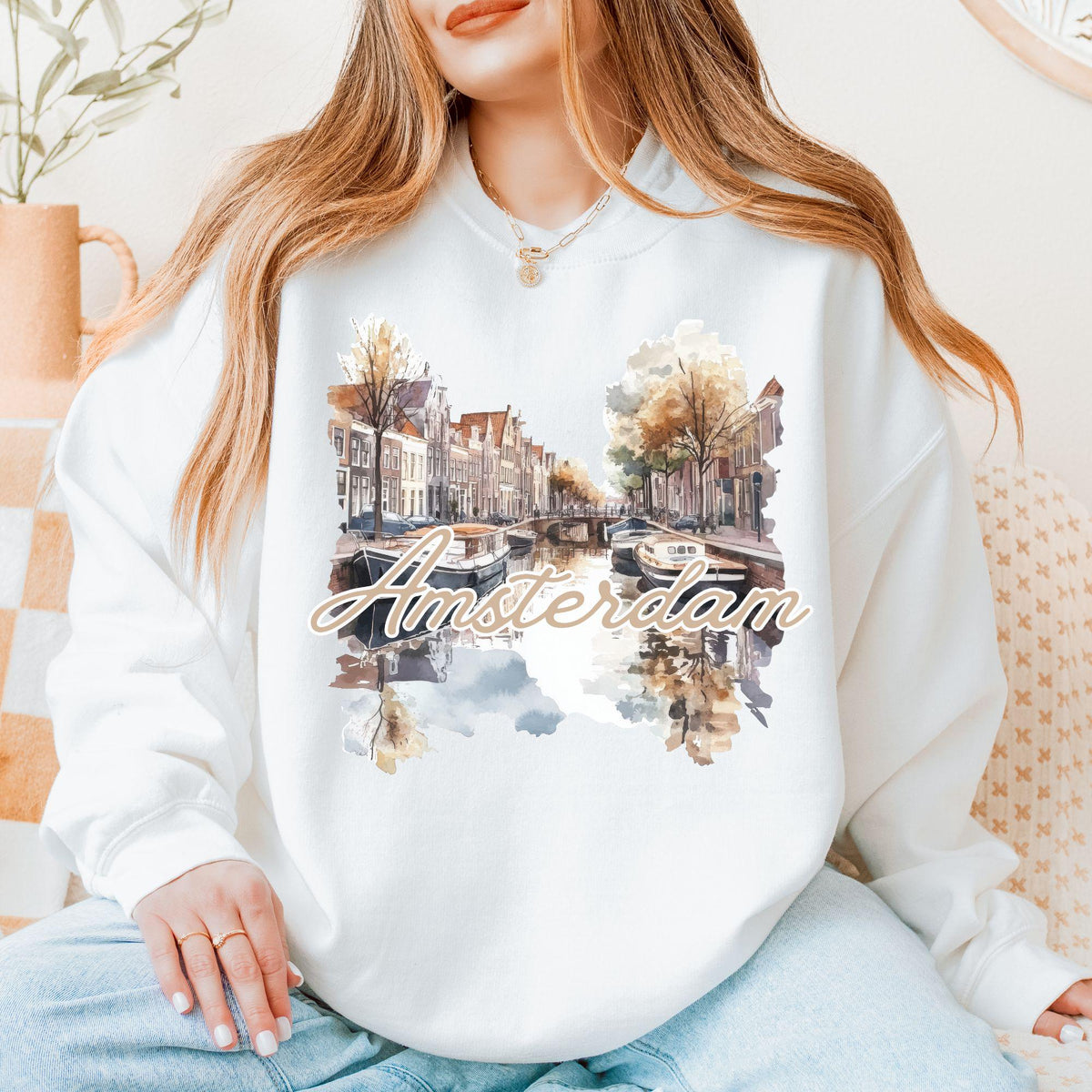 Amsterdam Netherlands Travel Sweatshirt Netherlands Crewneck Jumper Holland Travel Pullover City of Canals Souvenir European Trip Gift Sweatshirt – Aesthetic Look · Great Gift For Fans