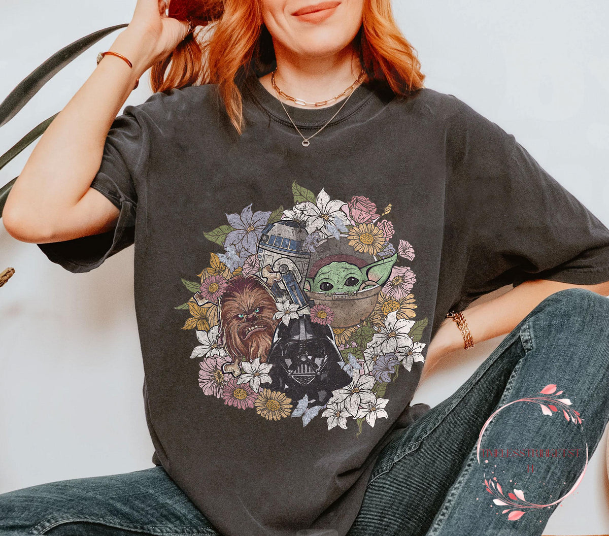 Star Wars Floral Shirt Retro Galaxy Characters Tee with Grogu Chewbacca Darth Vader Disney Comfort Colors Gift May the 4th Top Graphic Tee – Everyday Comfort · High-Quality Print