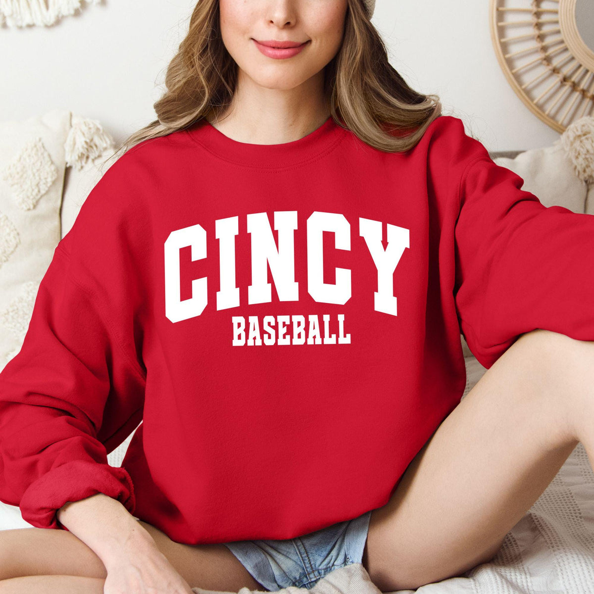 Retro Cincinnati Baseball Sweatshirt Red Baseball Game Day Shirt Unisex Pullover Jumper Red Fan Gift Baseball Season Crewneck Sweater Sweatshirt – Premium Graphic · High-Quality Print