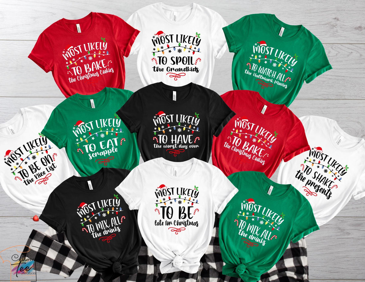 120 Quotes Most Likely to Christmas Squad T ShirtsFunny Christmas 2025 Party Shirt Matching Family Xmas Tees Matching PajamasLong Sleeve Graphic Tee – Cozy Vibes · Trending Graphic Apparel