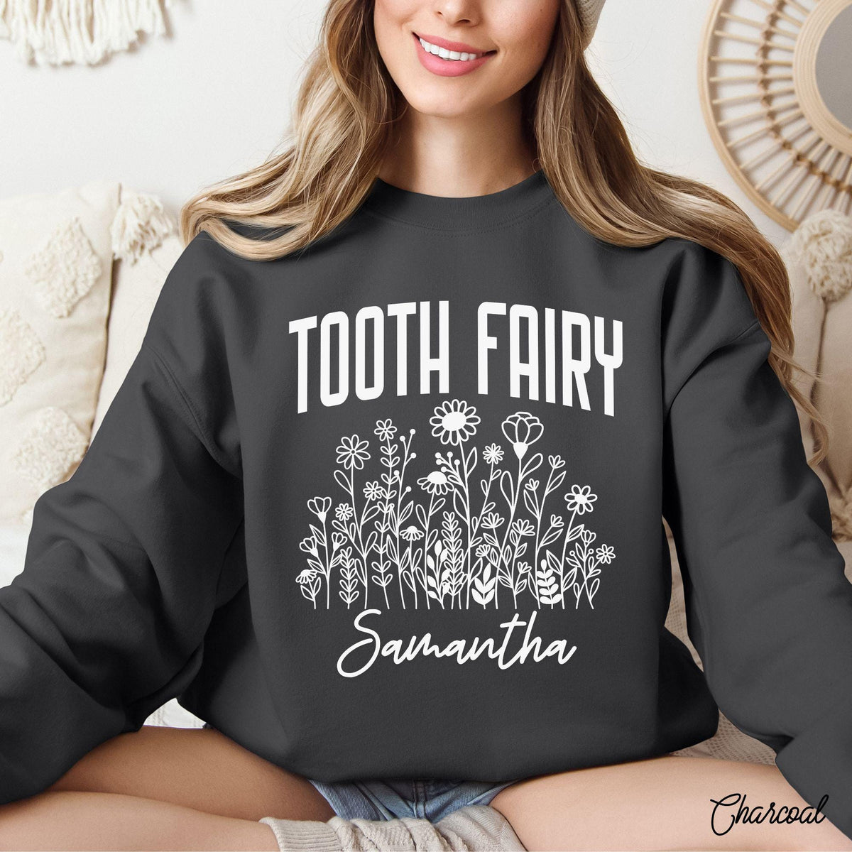 Cozy Tooth Fairy Pullover Custom Dental Gift for Her Whimsical Crewneck Sweater Dental Babe Crewneck Jumper Personalized Name Gift Graphic Tee – Fan Favorite · High-Quality Print