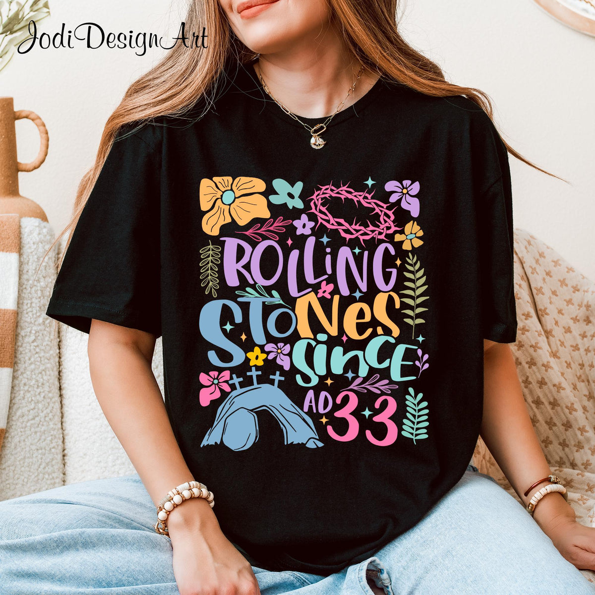 Rolling Stones Shirt Boho Easter Christian Shirt Jesus Christ Shirt Gift For Christian Faith Based Graphic Tee Gift For Her Graphic Tee – Everyday Comfort · Trending Graphic Apparel
