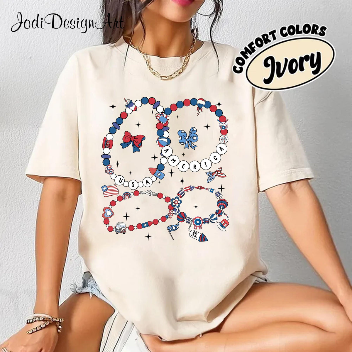 America Friendship Bracelet Shirt 4th of July USA Shirt Girly 4th of July 1776 Shirt Memorial Day Independence Day America Shirt Graphic Tee – Aesthetic Look · Great Gift For Fans