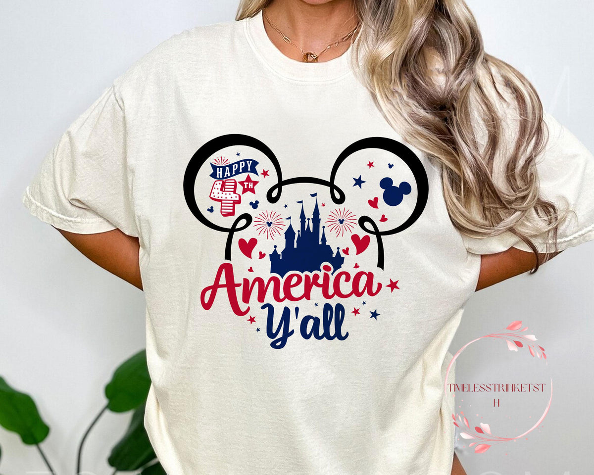 America Yall Disney Shirt Southern 4th of July Tee Patriotic Castle Fireworks Top Retro USA Family Outfit Independence Day Look Graphic Tee – Feel-Good Design · Trending Graphic Apparel