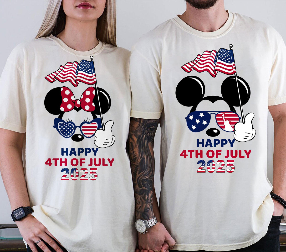 4th of July 2025 Matching Couple Shirts Mickey Minnie Patriotic Flag Tee Independence Day USA Outfit His and Hers Disney Shirt Graphic Tee – Everyday Comfort · Perfect For Daily Wear