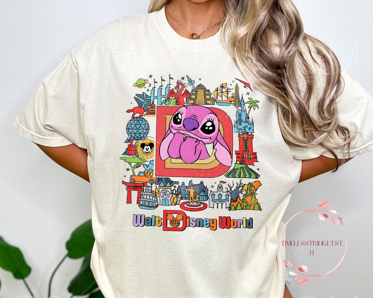 Angel Disney World Shirt Retro Stitch Girlfriend Tee Walt Disney World Pastel Postcard Shirt Comfort Colors Cute Alien Top Gift Idea Graphic Tee – Soft Feel · Great Gift For Fans