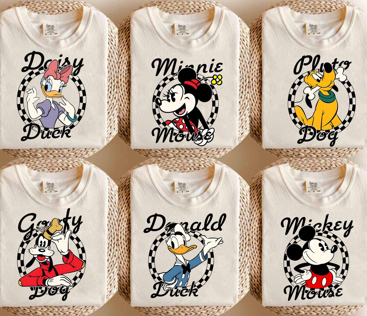 Retro Checkerboard Disney Shirt Vintage Mickey Minnie Donald Goofy Pluto Daisy Tee Bundle Custom Park Matching Group Outfit Graphic Tee – Easygoing Wear · Perfect For Daily Wear