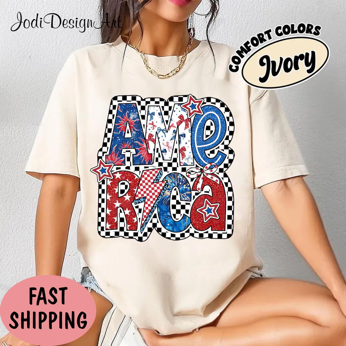 America Shirt America Checkered Retro 4th of July Shirt Memorial Day USA Shirt American Mama Shirt Patriotic Shirt Independence Day Graphic Tee – Soft Feel · Top Pick For Any Outfit
