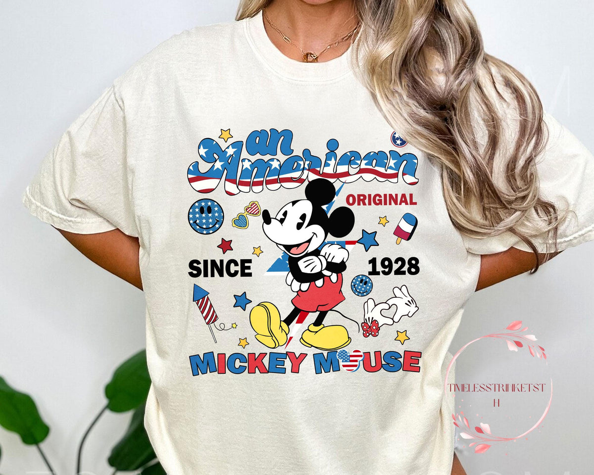 American Original Mickey Mouse Shirt Retro 4th of July Disney Tee Comfort Colors USA Since 1928 Vintage Patriotic Celebration Shirt Graphic Tee – Aesthetic Look · Perfect For Daily Wear