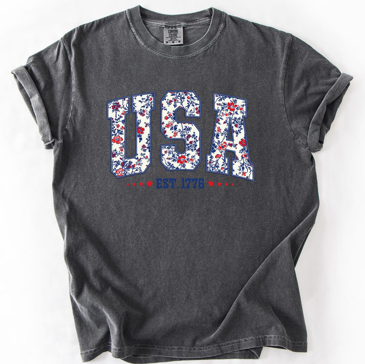 USA Floral Pattern Est 1776 Patriotic America Comfort Colors T Shirt Graphic Tee – Everyday Comfort · Must-Have Style