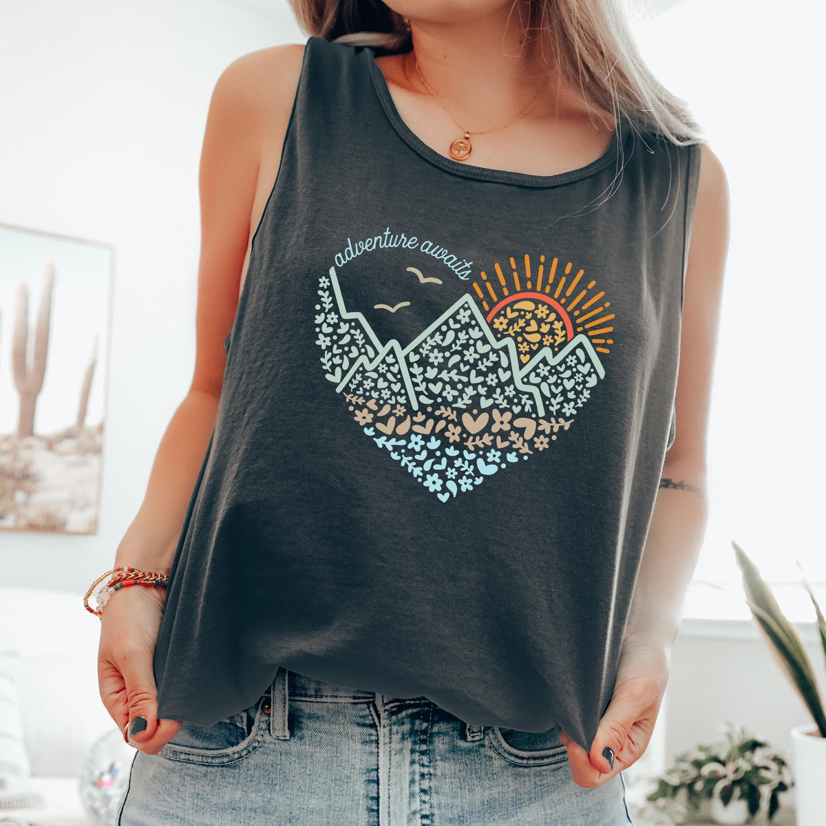 Adventure Awaits Nature Outdoors Hiking Comfort Colors Tank Top Tank Top – Soft Feel · High-Quality Print