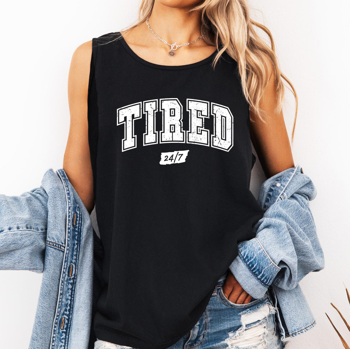 Tired 24 7 Sassy Sarcastic Minimalist Funny Comfort Colors Tank Top Tank Top – Easygoing Wear · Trending Graphic Apparel