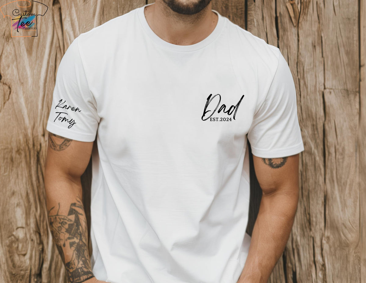Custom Dad Shirt with Kids Names Arm Dad Tshirt Est Date Daddy T shirt Gift for Fathers Day Childs Names Arm Graphic Tee – Easygoing Wear · Trending Graphic Apparel