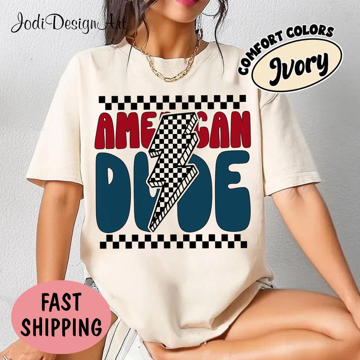 American Dude Checkered Lightning Bolt Shirt America Shirt Shirt Independence Day 4th Of July Shirt Memorial Day Shirt American Boy Graphic Tee – Soft Feel · Perfect For Daily Wear