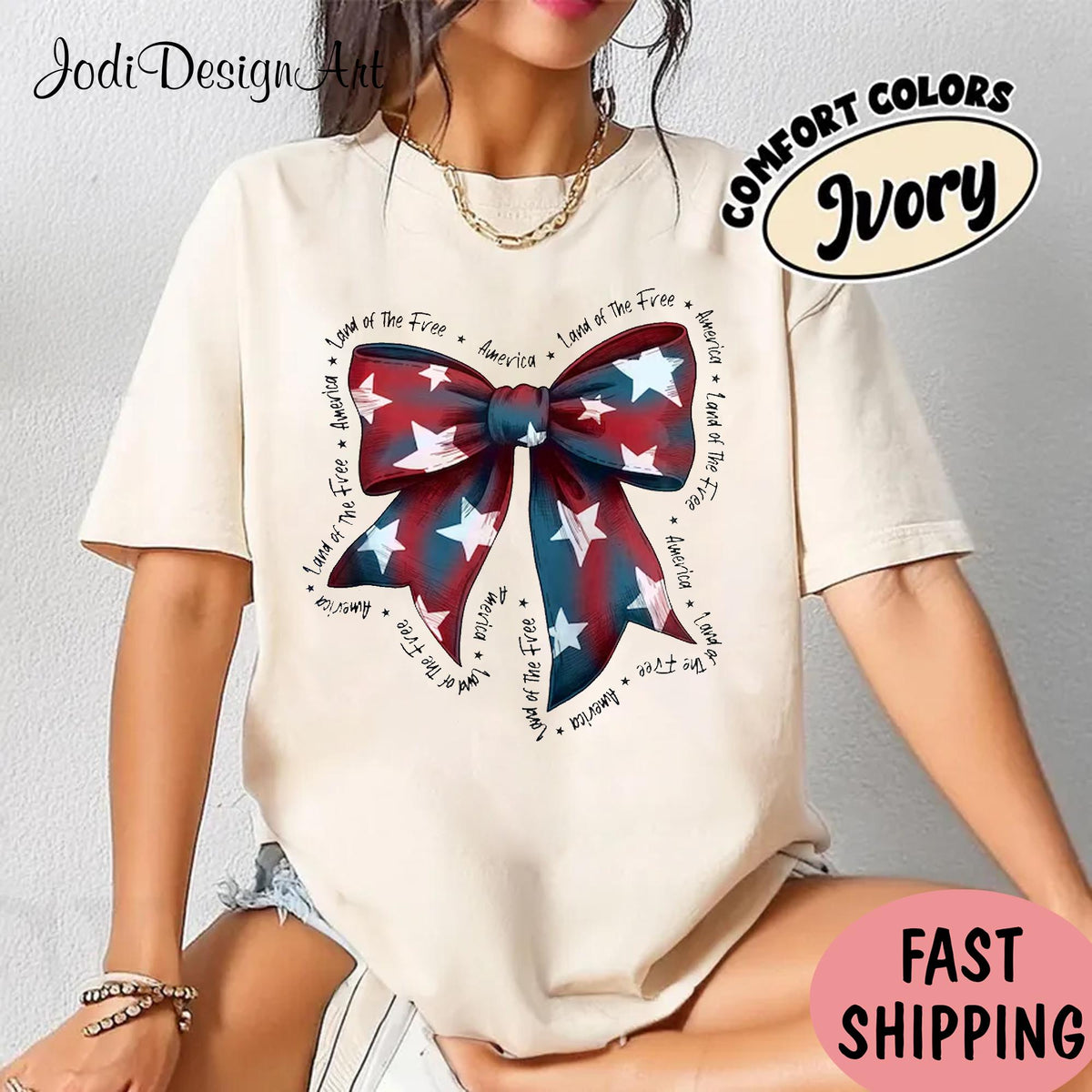 America Land of the Free Shirt Memorial Day Shirt Coquette 4th of July Shirt Coquette Patriotic Bow Shirt Patriotic Shirt America Shirt Graphic Tee – Premium Graphic · High-Quality Print