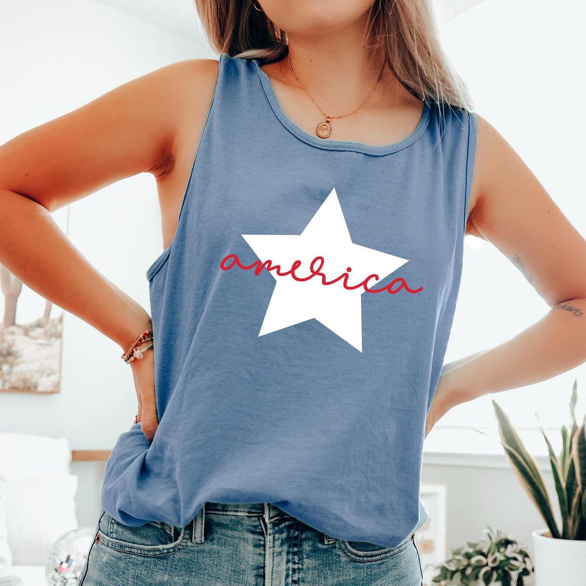 America Star Fourth of July America Patriotic USA Comfort Colors Tank Top Tank Top – Warm & Stylish · Perfect For Daily Wear
