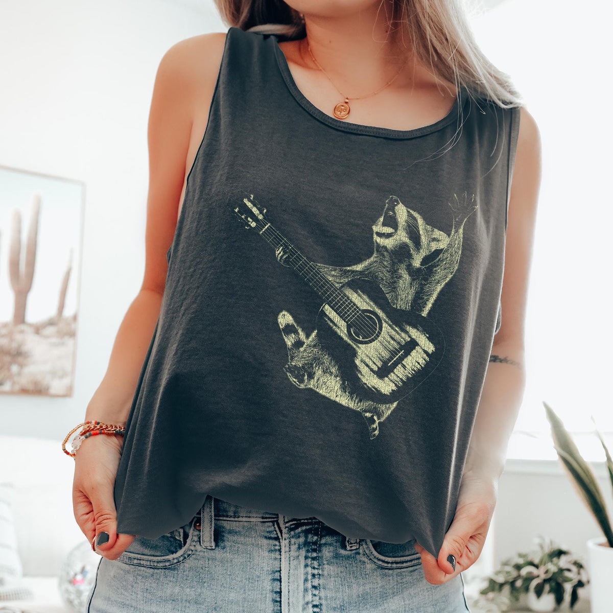Raccoon Rocking Out Singing Music Guitar Comfort Colors Tank Top Tank Top – Soft Feel · High-Quality Print