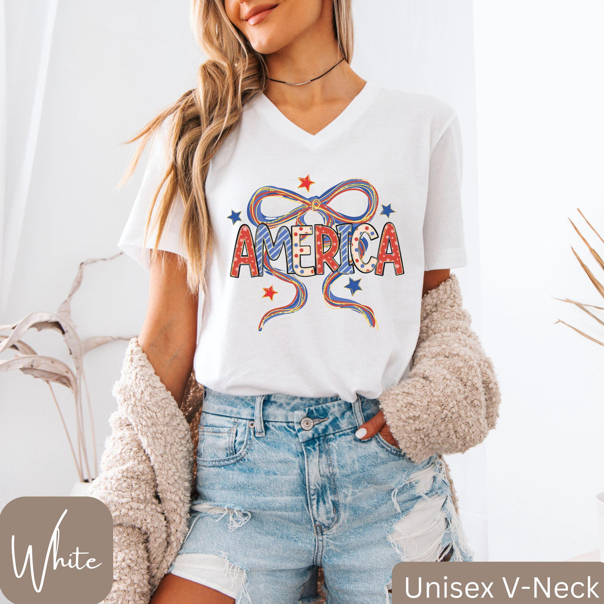 4th of July VNeck Patriotic VNeck Tee Independence Day VNeck Coquette Bow America Shirt Red White and Blue VNeck Tee Cute Patriotic Tee Graphic Tee – Easygoing Wear · Must-Have Style