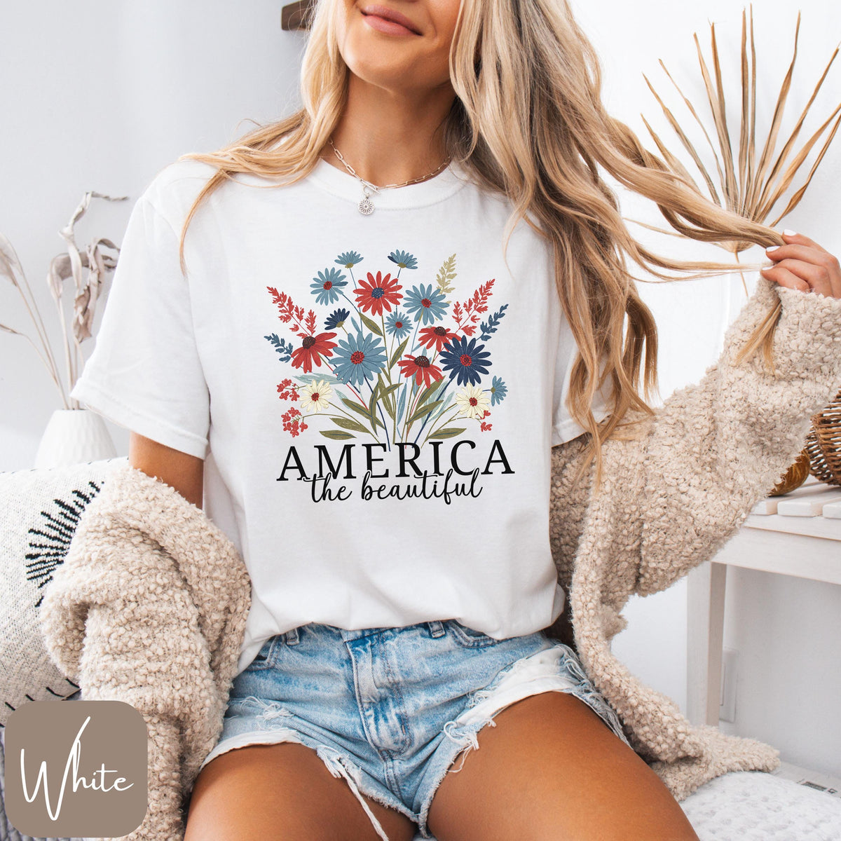 America Shirt America The Beautiful Floral Patriotic Tee Wildflower USA Vintage Americana Shirt 4th of July Flower Tee Graphic Tee – Warm & Stylish · Great Gift For Fans