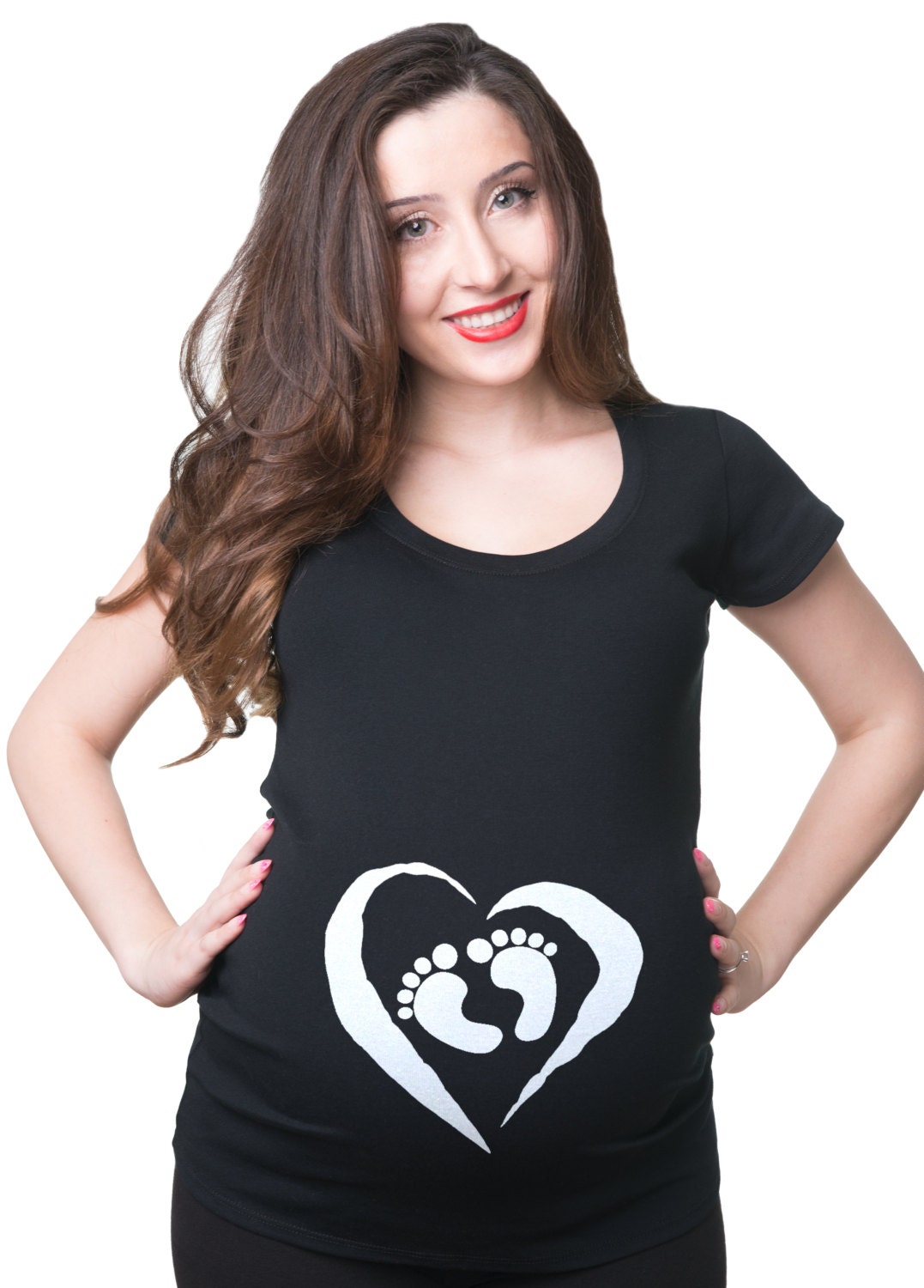 Cute Maternity Tee Shirt Heart Baby Feet Pregnancy T shirt Graphic Tee – Bold Style · Must-Have Style