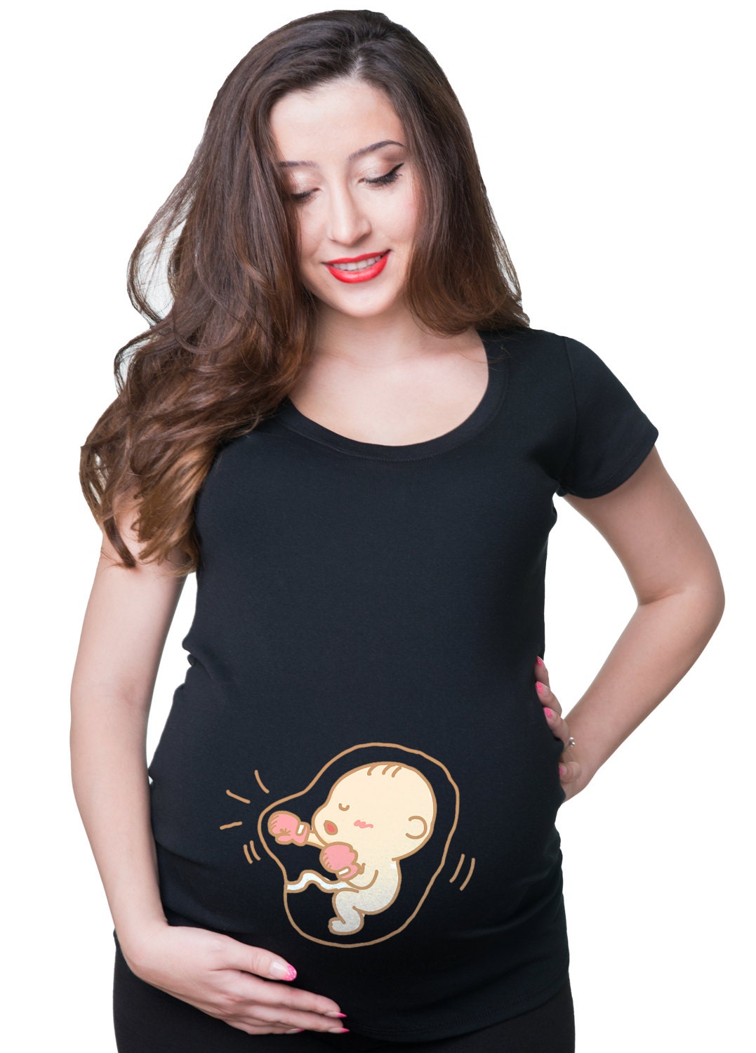 Kicking Baby Funny Boxing Cute Pregnancy Announcement Tee Shirt Maternity Shirt Graphic Tee – Soft Feel · Great Gift For Fans