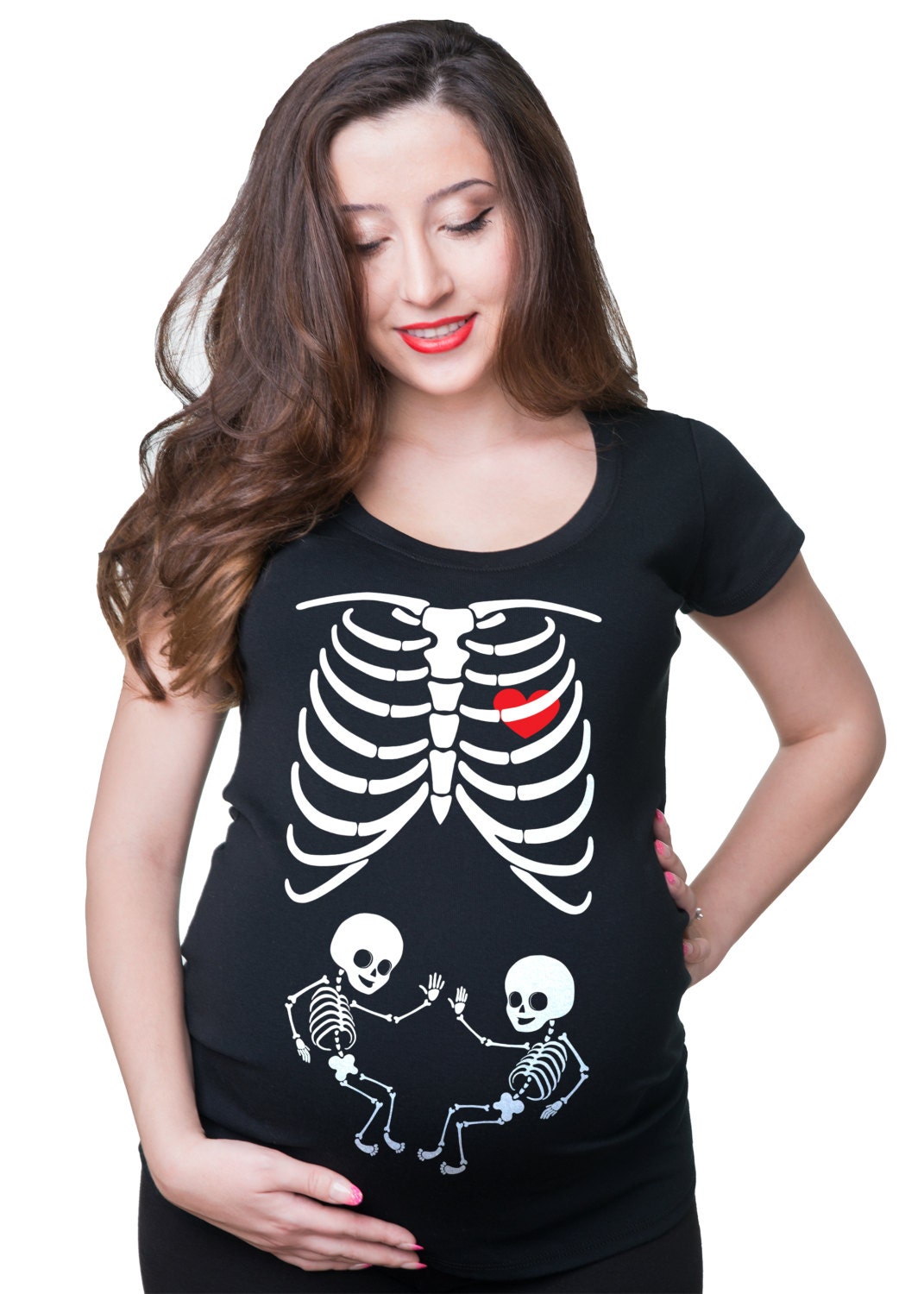 Skeleton Twins Maternity Top Halloween Pregnancy Top Birth Announcement Baby Announcement Tee Shirt Graphic Tee – Premium Graphic · Must-Have Style