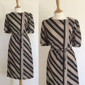 Vintage 70s Black and Cream Striped Puff Sleeves Tie Waist Keyhole Closure Day Dress Medium Graphic Tee – Warm & Stylish · Must-Have Style
