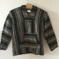 Vintage 80s Teen Boy or Girl Mexican Serape Dark Green Black Striped Hooded Pullover Jacket Medium Graphic Tee – Aesthetic Look · Must-Have Style